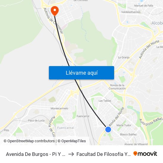 Avenida De Burgos - Pi Y Margall to Facultad De Filosofía Y Letras map