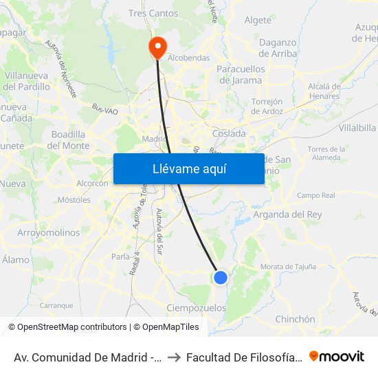 Av. Comunidad De Madrid - Ave María to Facultad De Filosofía Y Letras map