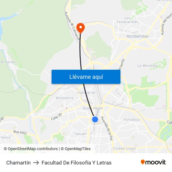 Chamartín to Facultad De Filosofía Y Letras map