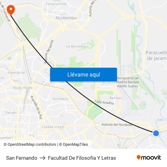 San Fernando to Facultad De Filosofía Y Letras map