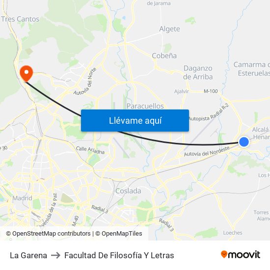La Garena to Facultad De Filosofía Y Letras map