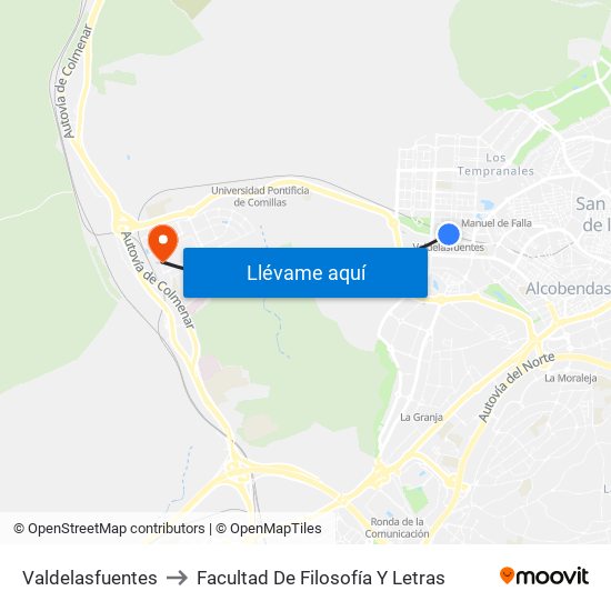 Valdelasfuentes to Facultad De Filosofía Y Letras map