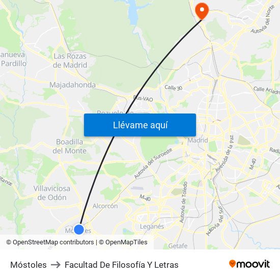 Móstoles to Facultad De Filosofía Y Letras map