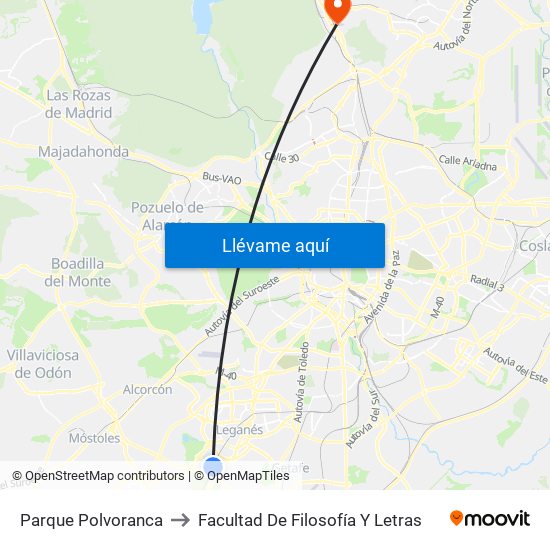 Parque Polvoranca to Facultad De Filosofía Y Letras map