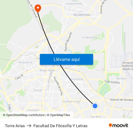 Torre Arias to Facultad De Filosofía Y Letras map