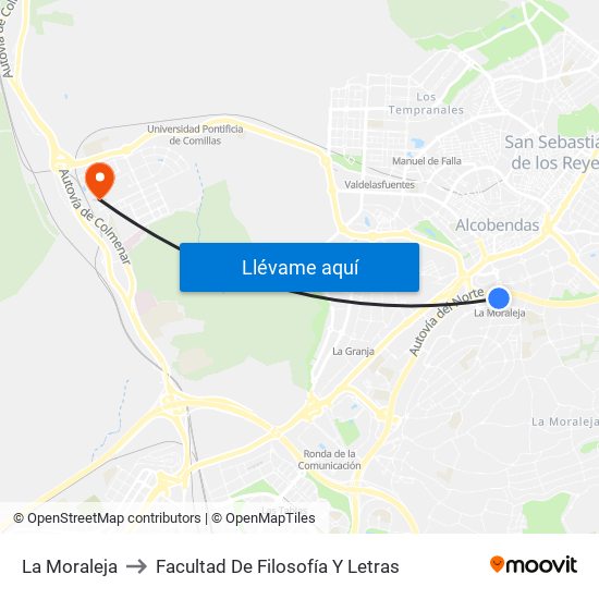 La Moraleja to Facultad De Filosofía Y Letras map