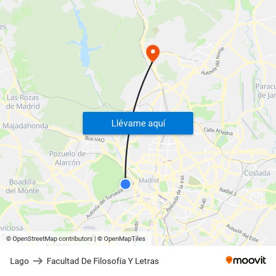 Lago to Facultad De Filosofía Y Letras map