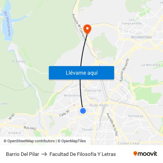 Barrio Del Pilar to Facultad De Filosofía Y Letras map