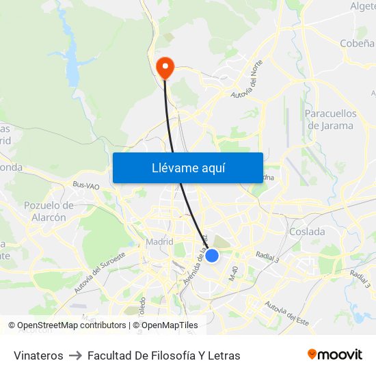 Vinateros to Facultad De Filosofía Y Letras map