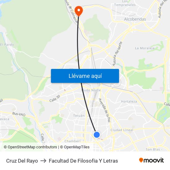 Cruz Del Rayo to Facultad De Filosofía Y Letras map