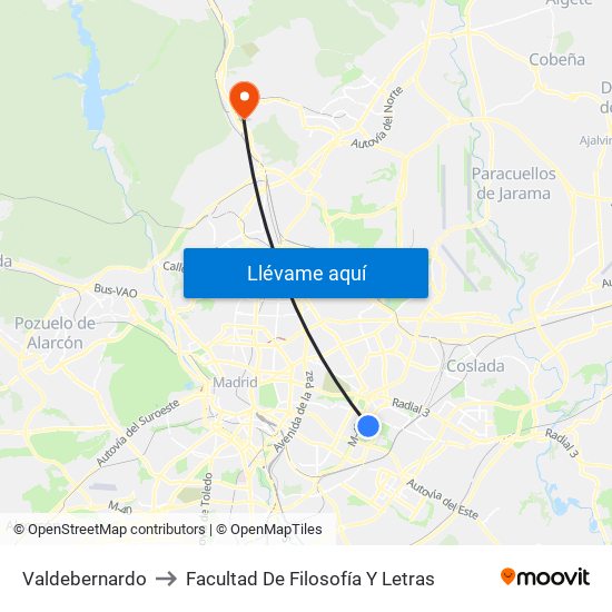 Valdebernardo to Facultad De Filosofía Y Letras map