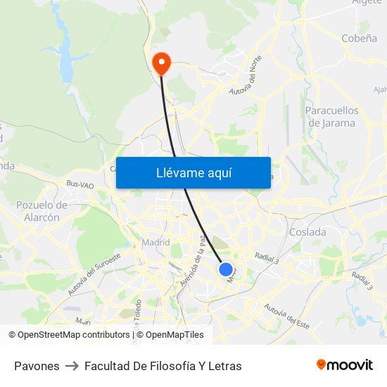 Pavones to Facultad De Filosofía Y Letras map
