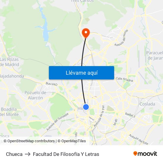 Chueca to Facultad De Filosofía Y Letras map