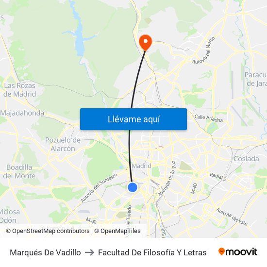 Marqués De Vadillo to Facultad De Filosofía Y Letras map