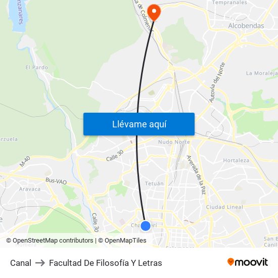 Canal to Facultad De Filosofía Y Letras map
