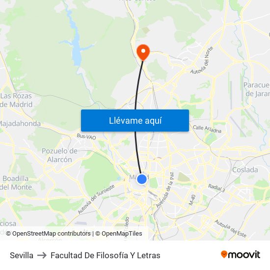 Sevilla to Facultad De Filosofía Y Letras map