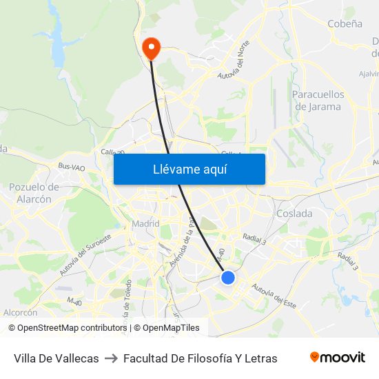 Villa De Vallecas to Facultad De Filosofía Y Letras map