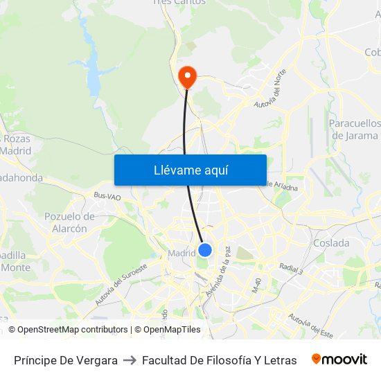 Príncipe De Vergara to Facultad De Filosofía Y Letras map