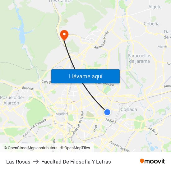 Las Rosas to Facultad De Filosofía Y Letras map