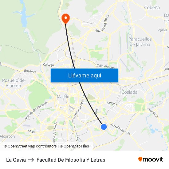 La Gavia to Facultad De Filosofía Y Letras map