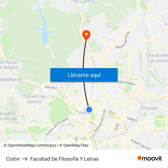 Colón to Facultad De Filosofía Y Letras map