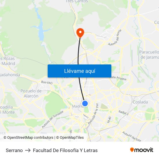Serrano to Facultad De Filosofía Y Letras map