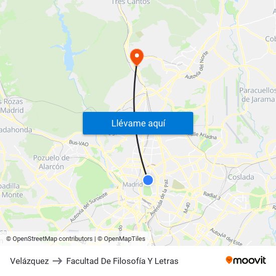 Velázquez to Facultad De Filosofía Y Letras map