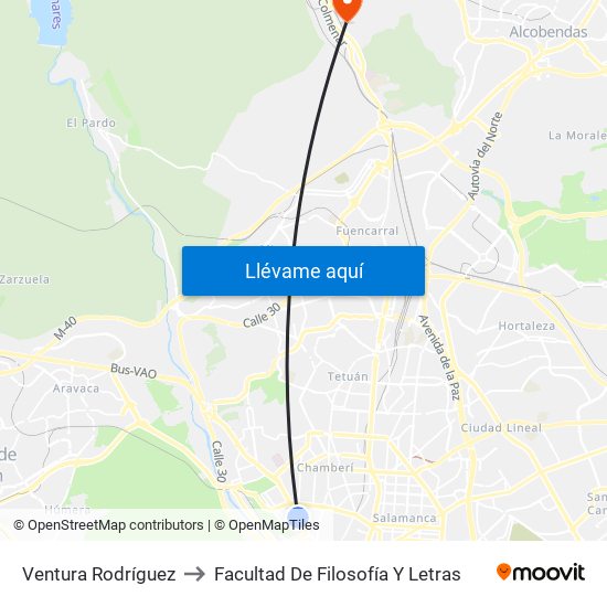 Ventura Rodríguez to Facultad De Filosofía Y Letras map