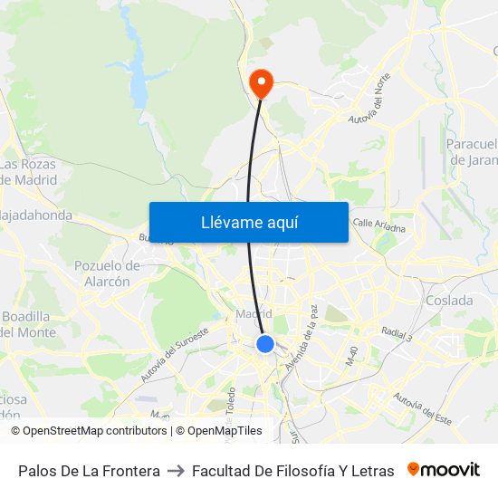 Palos De La Frontera to Facultad De Filosofía Y Letras map