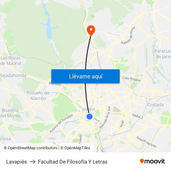 Lavapiés to Facultad De Filosofía Y Letras map