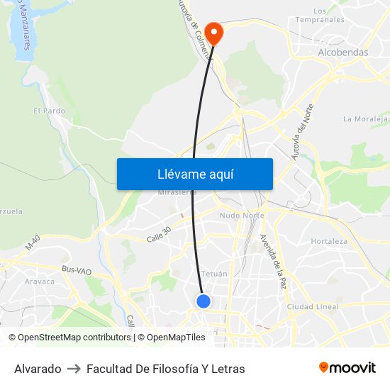 Alvarado to Facultad De Filosofía Y Letras map