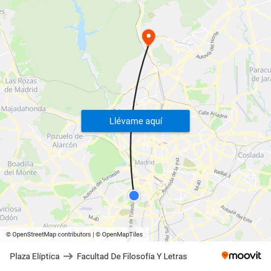 Plaza Elíptica to Facultad De Filosofía Y Letras map