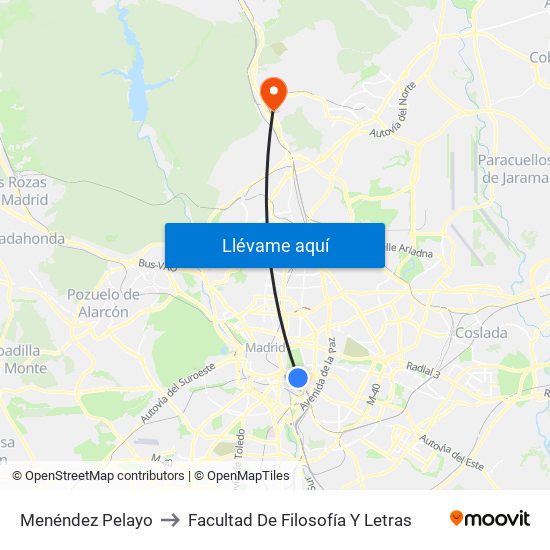 Menéndez Pelayo to Facultad De Filosofía Y Letras map