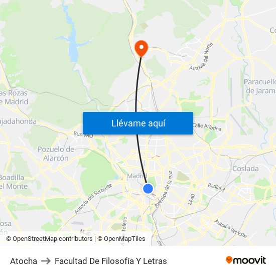 Atocha to Facultad De Filosofía Y Letras map