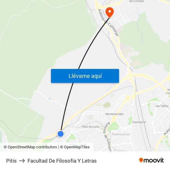 Pitis to Facultad De Filosofía Y Letras map