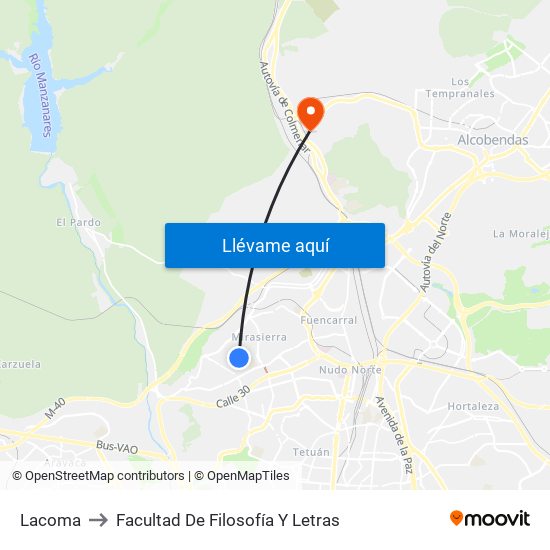 Lacoma to Facultad De Filosofía Y Letras map