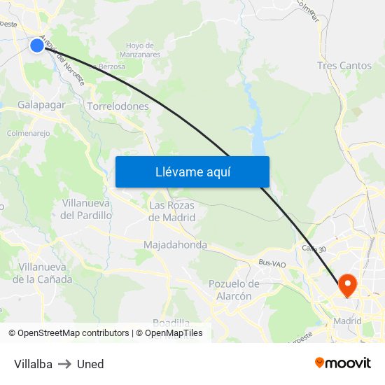 Villalba to Uned map