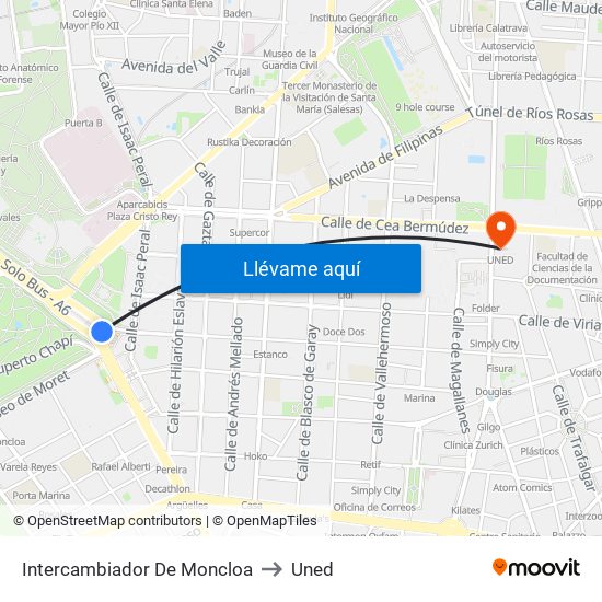 Intercambiador De Moncloa to Uned map