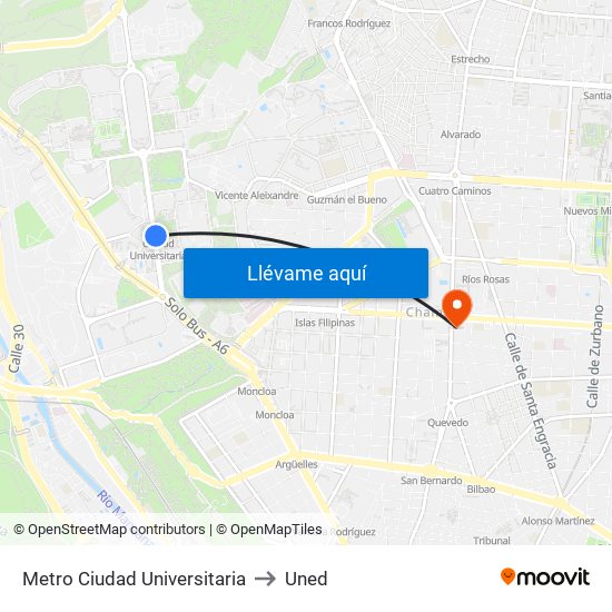 Metro Ciudad Universitaria to Uned map