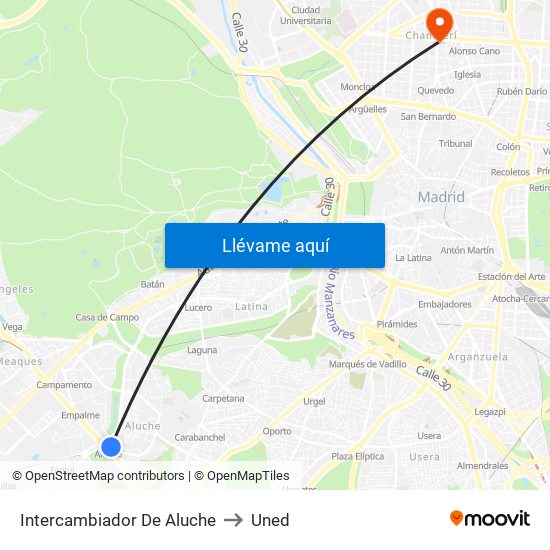 Intercambiador De Aluche to Uned map