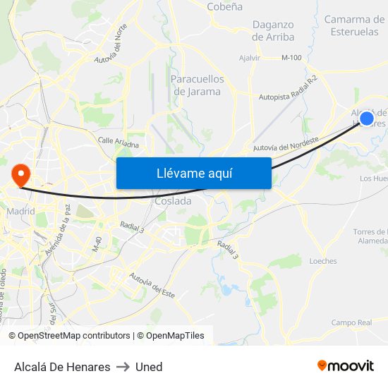 Alcalá De Henares to Uned map