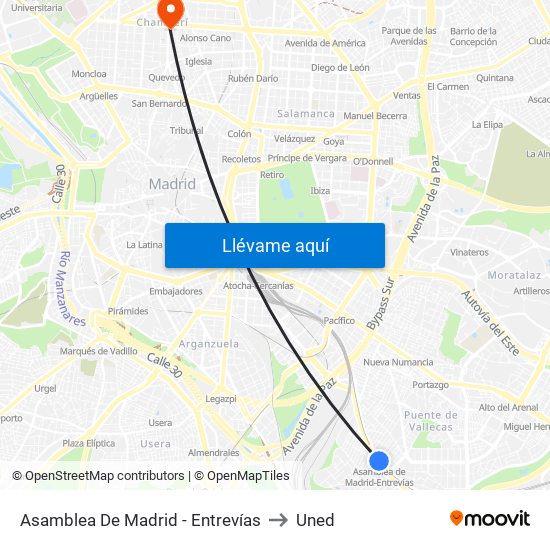 Asamblea De Madrid - Entrevías to Uned map