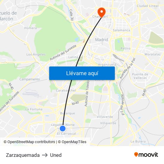 Zarzaquemada to Uned map