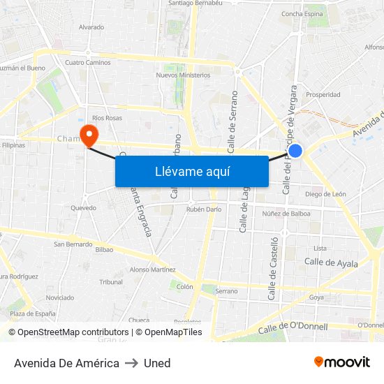Avenida De América to Uned map