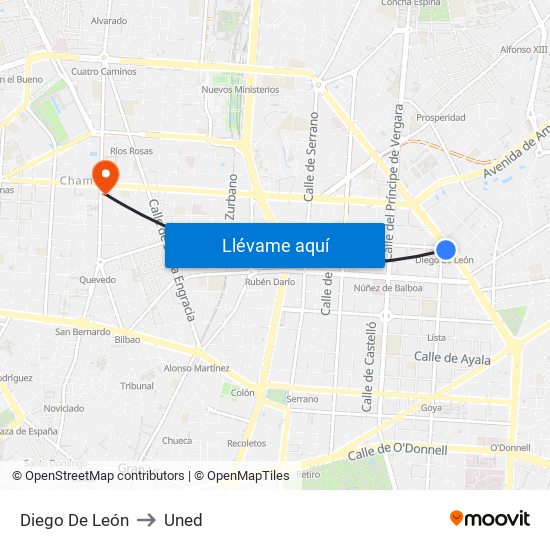 Diego De León to Uned map
