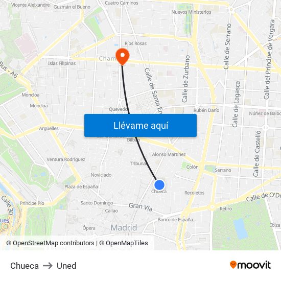 Chueca to Uned map