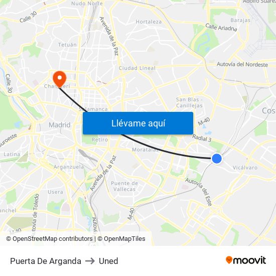 Puerta De Arganda to Uned map