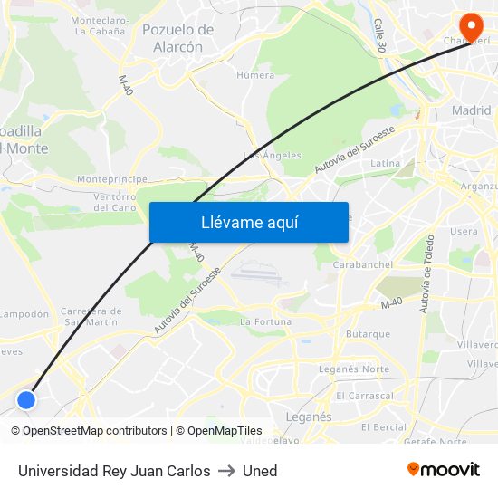 Universidad Rey Juan Carlos to Uned map