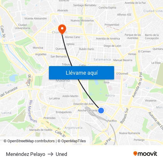 Menéndez Pelayo to Uned map