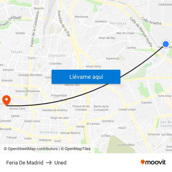 Feria De Madrid to Uned map